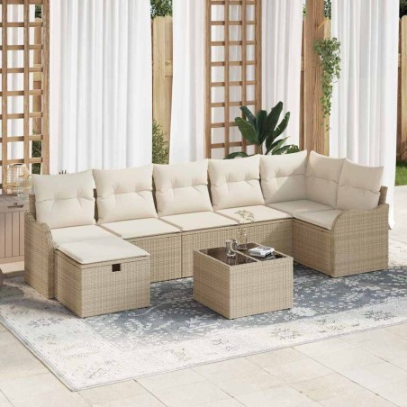 vidaXL Set da giardino con 8 divani e cuscini beige in rattan sintetico