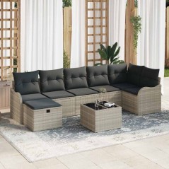 vidaXL Set di divani da giardino a 8 pezzi con cuscini in polirattan grigio chiaro