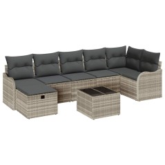 vidaXL Set di divani da giardino a 8 pezzi con cuscini in polirattan grigio chiaro