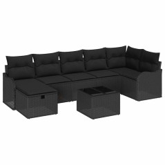 vidaXL Set da divano da giardino a 8 pezzi con cuscini neri in polirattana di