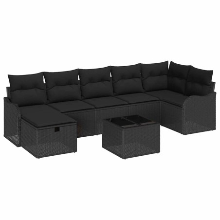 vidaXL Set da divano da giardino a 8 pezzi con cuscini neri in polirattana di