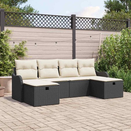 vidaXL Set di Sofà da Giardino in 6 Pezzi con Cuscini Neri in Rattan Sintetico