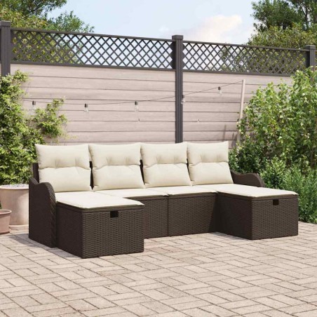vidaXL Set di Divano da Giardino a 6 Pezzi con Cuscini Marroni in Rattan Sintetico