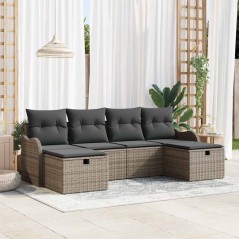 vidaXL Set divani da giardino 6 pezzi con cuscini grigi in polyrattan