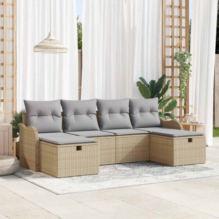 vidaXL Set di divani da giardino 6 pezzi con cuscini in rattan sintetico beige