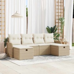 vidaXL Set di Divano da Giardino da 6 Pezzi con Cuscini Beige in Polyrattan