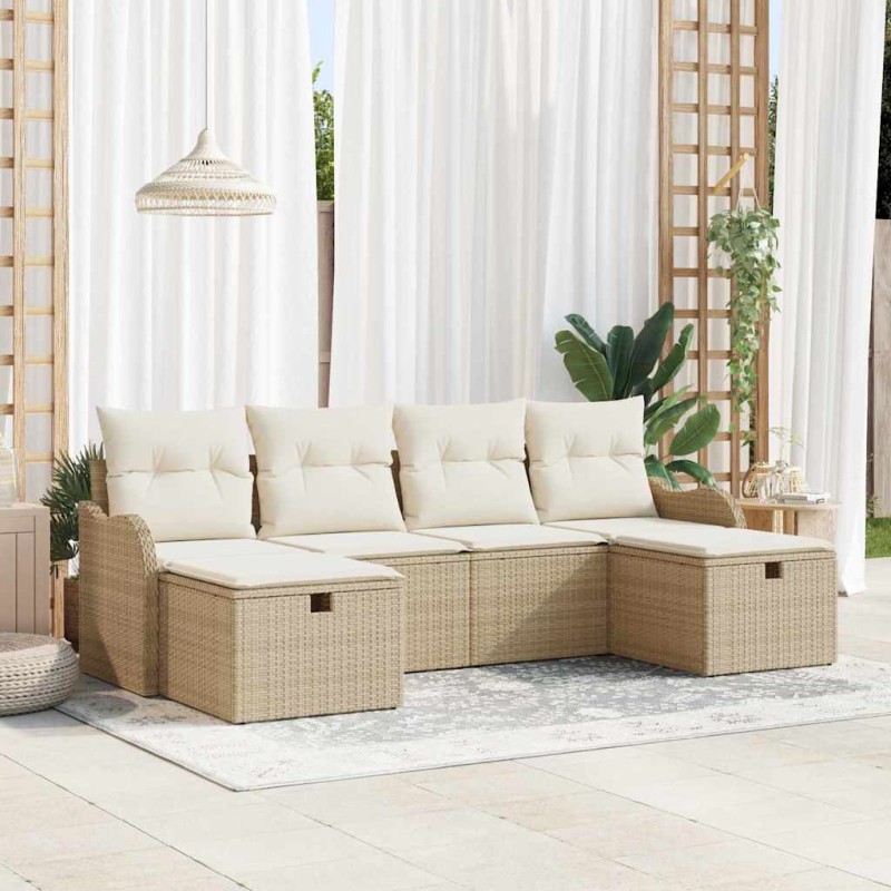 vidaXL Set di Divano da Giardino da 6 Pezzi con Cuscini Beige in Polyrattan vidaXL Set di Divano da Giardino da 6 Pezzi con Cuscini Beige in Polyrattan
