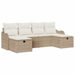 vidaXL Set di Divano da Giardino da 6 Pezzi con Cuscini Beige in Polyrattan