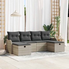 vidaXL Set da giardino 6 pezzi con cuscini grigio chiaro in polirattan.