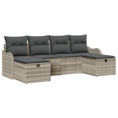 vidaXL Set da giardino 6 pezzi con cuscini grigio chiaro in polirattan.