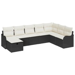 vidaXL Set Divano da Giardino da 8 Pezzi in Rattan Sintetico Nero con Cuscini