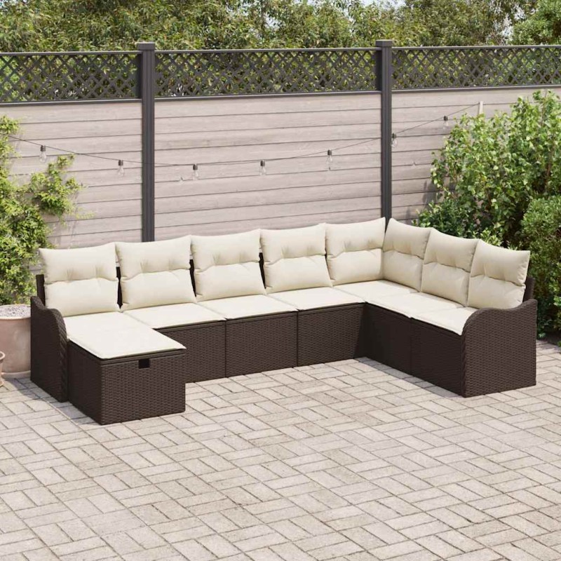 vidaXL Set da giardino di divani da 8 pezzi con cuscini marroni in rattan sintetico vidaXL Set da giardino di divani da 8 pezzi con cuscini marroni in rattan sintetico