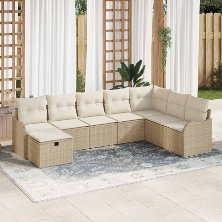 vidaXL Set Divano da Giardino 8 Pezzi con Cuscini Beige in Polyrattan