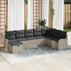 vidaXL Set di divani da giardino 8 pezzi con cuscini grigio chiaro in polirattan