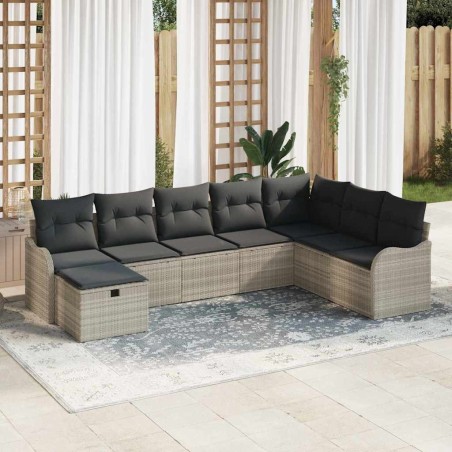 vidaXL Set di divani da giardino 8 pezzi con cuscini grigio chiaro in polirattan