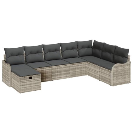 vidaXL Set di divani da giardino 8 pezzi con cuscini grigio chiaro in polirattan