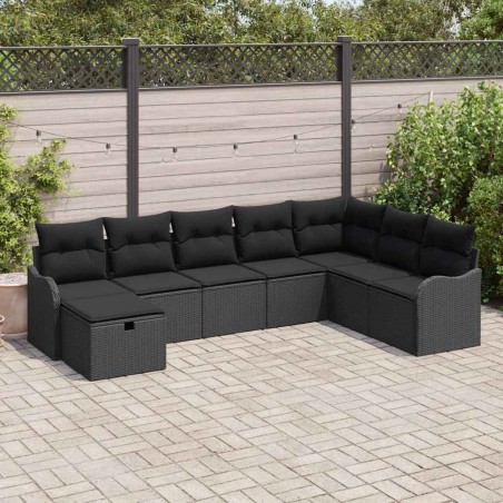 vidaXL Set di divani da giardino da 8 pezzi con cuscini in rattan poliestere nero.