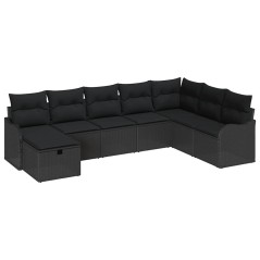 vidaXL Set di divani da giardino da 8 pezzi con cuscini in rattan poliestere nero.