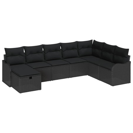 vidaXL Set di divani da giardino da 8 pezzi con cuscini in rattan poliestere nero.