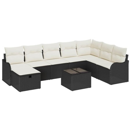 vidaXL Set divano da giardino 9 pezzi con cuscini in rattan sintetico nero
