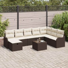 vidaXL Set di Divani da Giardino da 9 Pezzi con Cuscini in Rattan Sintetico Marrone