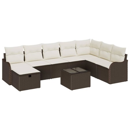 vidaXL Set di Divani da Giardino da 9 Pezzi con Cuscini in Rattan Sintetico Marrone
