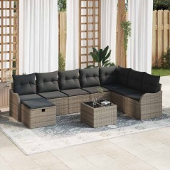 vidaXL Set di divani da giardino 9 pezzi con cuscini grigi in rattan sintetico.