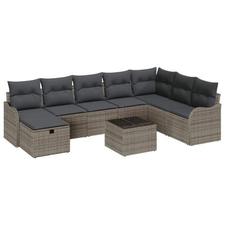 vidaXL Set di divani da giardino 9 pezzi con cuscini grigi in rattan sintetico.
