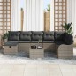 vidaXL Set di divani da giardino 9 pezzi con cuscini grigi in rattan sintetico. vidaXL Set di divani da giardino 9 pezzi con cuscini grigi in rattan sintetico.