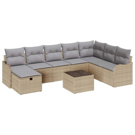 vidaXL Set di divano da giardino 9 pezzi con cuscini beige in rattan
