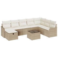 vidaXL Set di Divano da Giardino 9 Pezzi con Cuscini Beige in Rattan