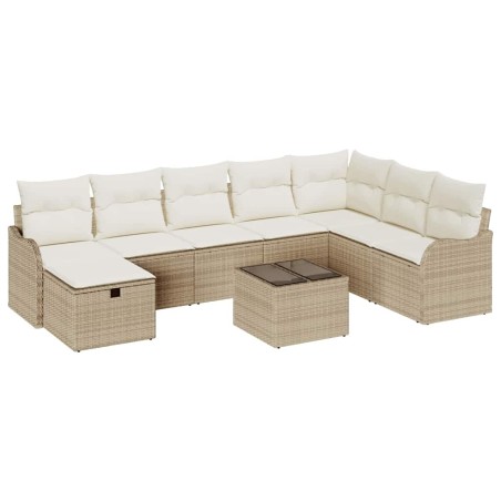 vidaXL Set di Divano da Giardino 9 Pezzi con Cuscini Beige in Rattan