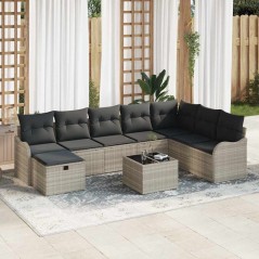 vidaXL Set Divano Giardino 9 Pezzi con Cuscini Grigio Chiaro in Polirattan