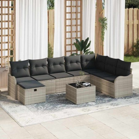 vidaXL Set Divano Giardino 9 Pezzi con Cuscini Grigio Chiaro in Polirattan