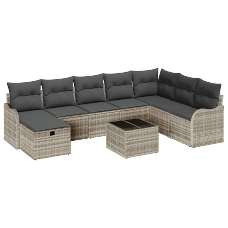 vidaXL Set Divano Giardino 9 Pezzi con Cuscini Grigio Chiaro in Polirattan