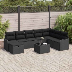 vidaXL Set Divano da Giardino da 9 Pezzi con Cuscini in Rattan Sintetico Nero