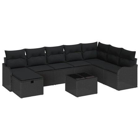 vidaXL Set Divano da Giardino da 9 Pezzi con Cuscini in Rattan Sintetico Nero
