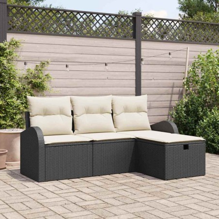 vidaXL Set di divani da giardino a 4 pezzi con cuscini in rattan sintetico nero