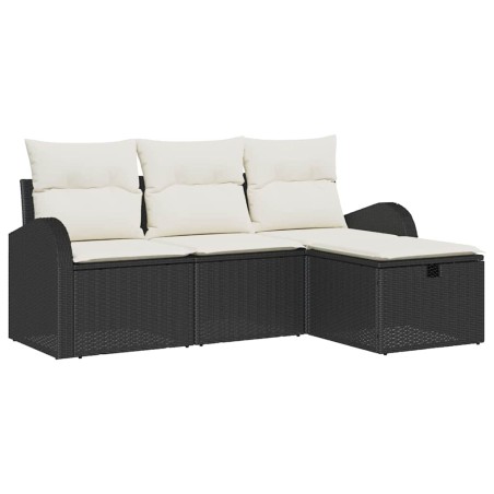 vidaXL Set di divani da giardino a 4 pezzi con cuscini in rattan sintetico nero