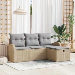 vidaXL Set di divani da giardino , 4 pezzi, con cuscini beige in rattan sintetico