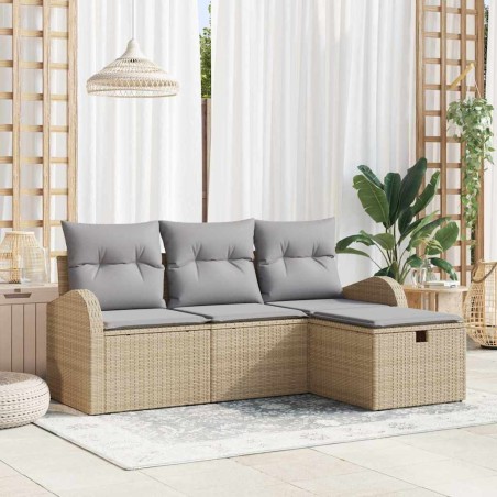 vidaXL Set di divani da giardino , 4 pezzi, con cuscini beige in rattan sintetico