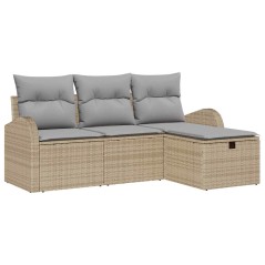 vidaXL Set di divani da giardino , 4 pezzi, con cuscini beige in rattan sintetico