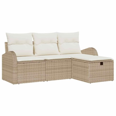 vidaXL Set di divani da giardino in 4 pezzi con cuscini beige in polirattan