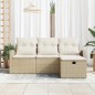 vidaXL Set di divani da giardino in 4 pezzi con cuscini beige in polirattan
