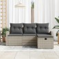 vidaXL Set di Divano da Giardino a 4 Pezzi con Cuscini Grigio Chiaro in Polyrattan vidaXL Set di Divano da Giardino a 4 Pezzi con Cuscini Grigio Chiaro in Polyrattan