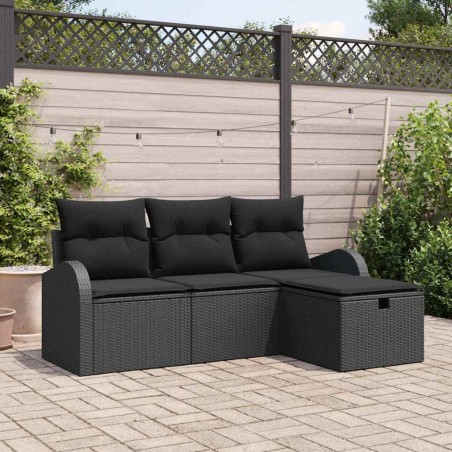 vidaXL Set da giardino a 4 pezzi con cuscini in rattan sintetico nero