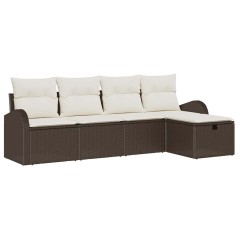 vidaXL Set divano da giardino 5 pezzi con cuscini in polirattan marrone