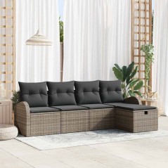 vidaXL Set di divani da giardino 5 pezzi con cuscini grigi in rattan sintetico