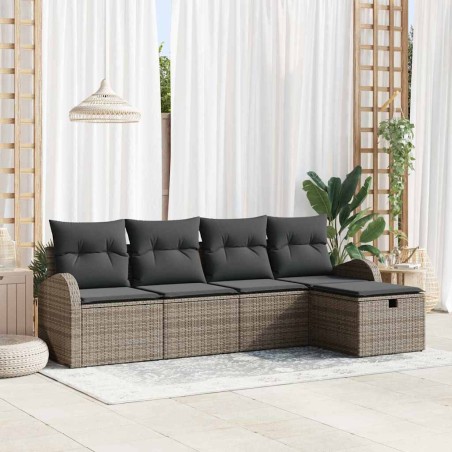 vidaXL Set di divani da giardino 5 pezzi con cuscini grigi in rattan sintetico