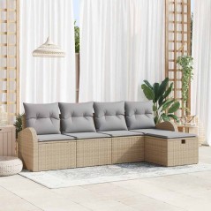 vidaXL Set di divano da giardino 5 pezzi con cuscini beige in rattan sintetico